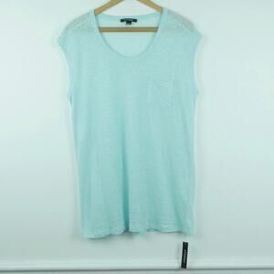 Acrobat Large Top 100% Linen Sleeveless Pocket Tee Tunic Minimal Beachy Sheer